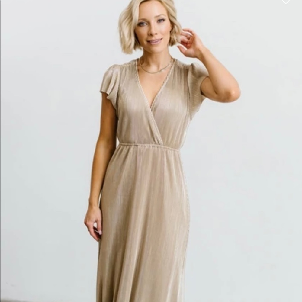 Gold pleated maxi dress